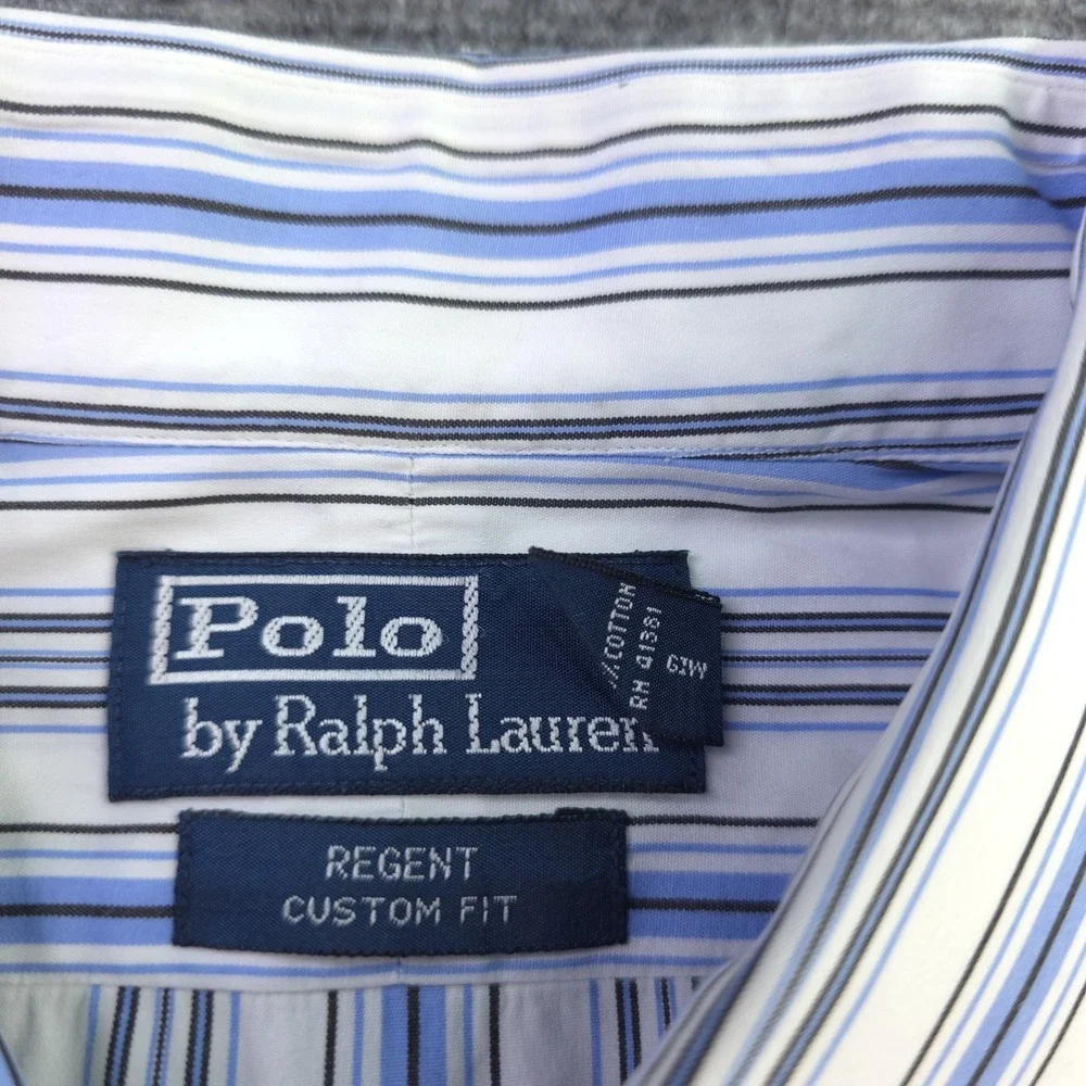Polo Ralph Lauren Shirt 2XL 18 White Blue Striped Long‎ Sleeve Button Up Cotton